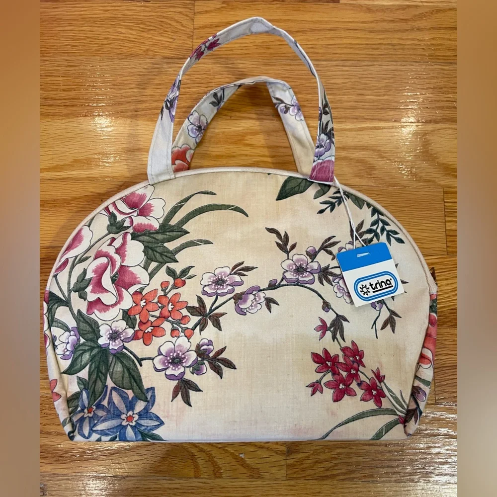 🆕Trina Inc made in USA NWT/Deadstock travel makeup bag-handled bag-floral canvas